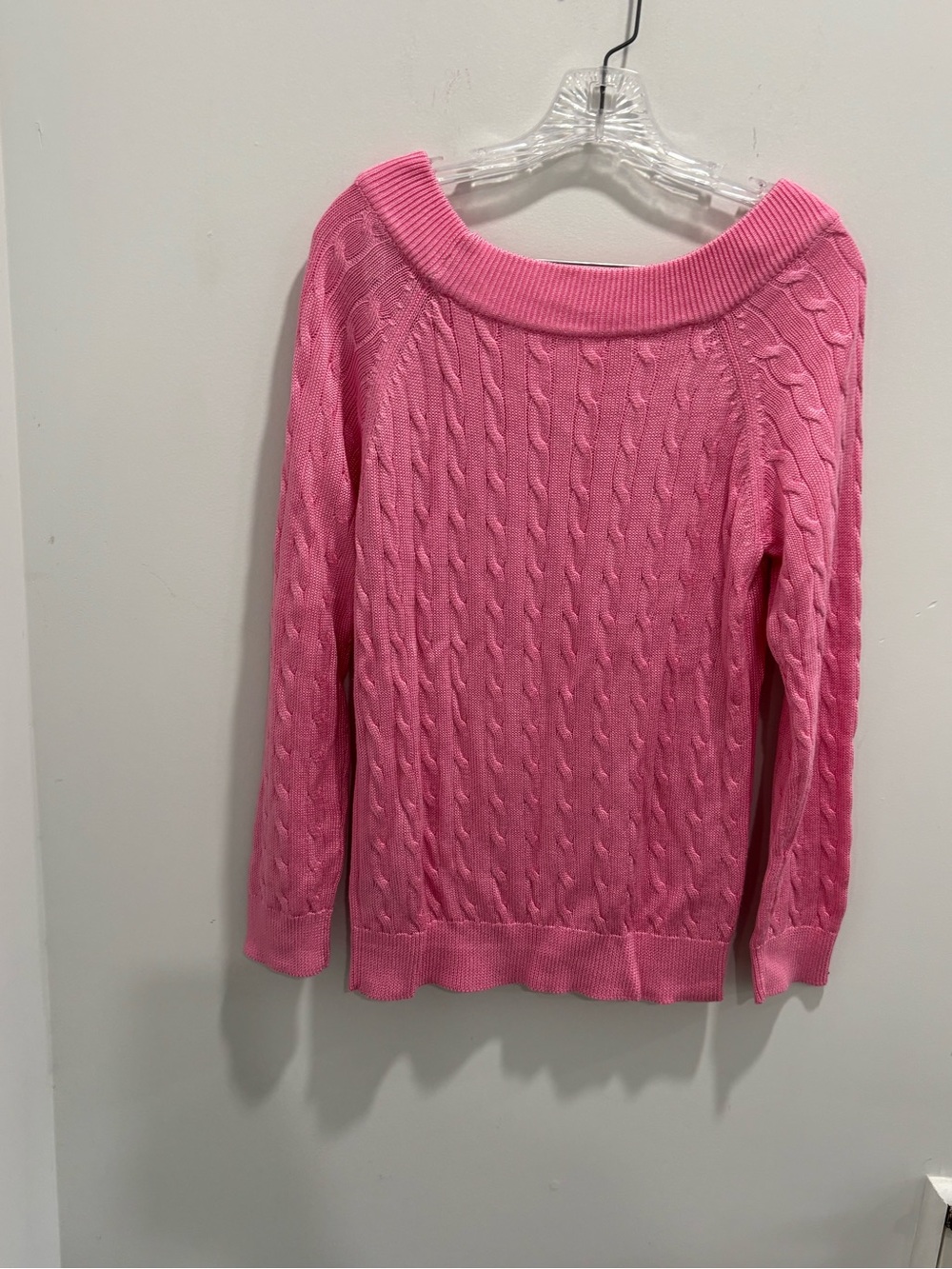 Polo by Ralph Lauren Hot Pink Cable-Knit Off-Shoulder Sweater - Picture 3 of 9